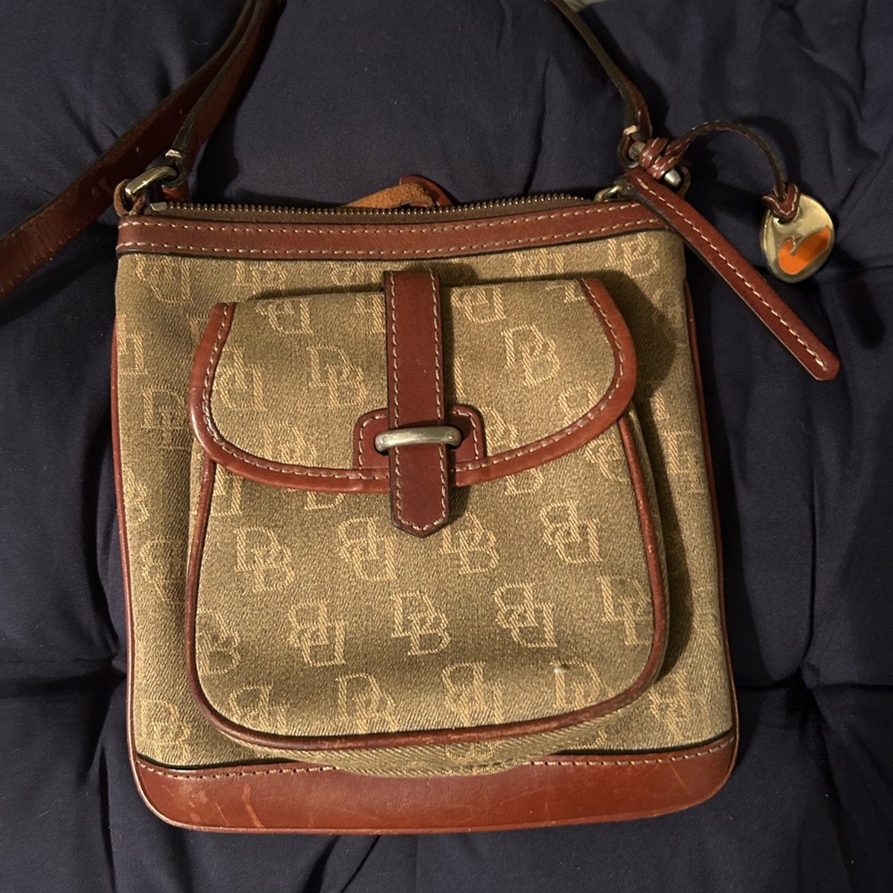 Dooney & Bourke Brown and Tan Monogram Crossbody Bag